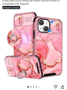 7/$20 iPhone 13 Case 6.1 “- with Ring Stand & Camera Cover, Mag Safe compatible